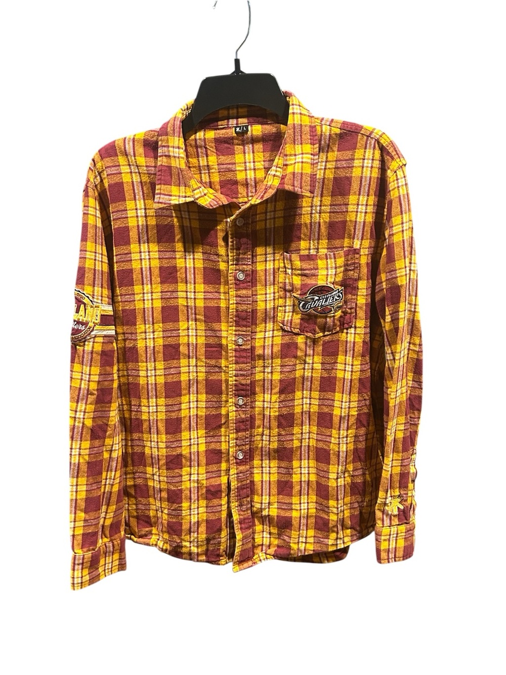 KLEW Team Hub Cleveland Cavaliers NBA Plaid Flannel Shirt Big Back Logo Men's L